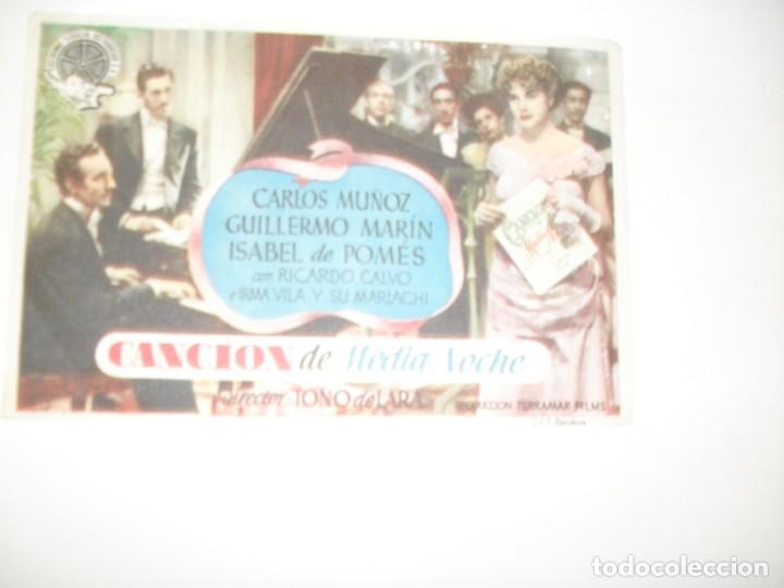  Flyers Publicitaires de films Anciens: programa de mano sencillo,con texto publicitario .titulo: CANCION DE MEDIANOCHE.