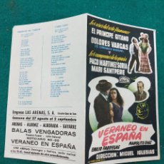 Cine: VERANEO EN ESPAÑA. EL PRINCIPE GITANO - DOLORES VARGAS. PROGRAMA DE CINE CANCIONERO CON PUBLICIDAD.