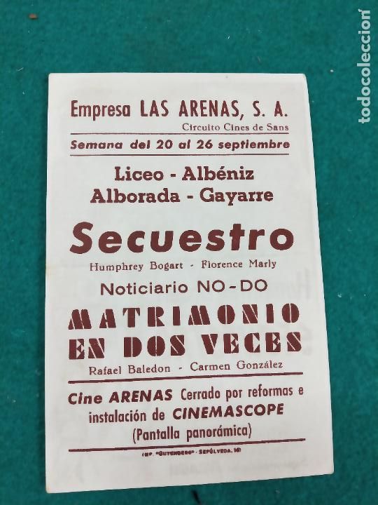 Cine: SECUESTRO. HUMPHREY BOGART. PROGRAMA DE CINE CON PUBLICIDAD. - Foto 2