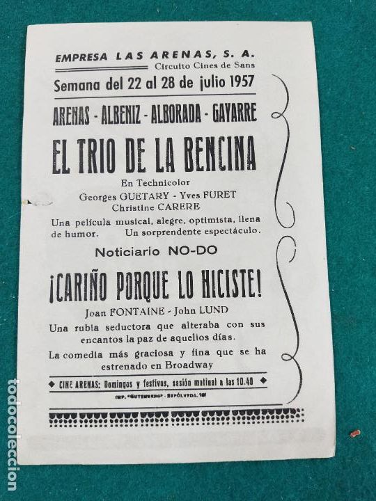 Cine: EL TRIO DE LA BENCINA. PROGRAMA DE CINE CON PUBLICIDAD. - Foto 2