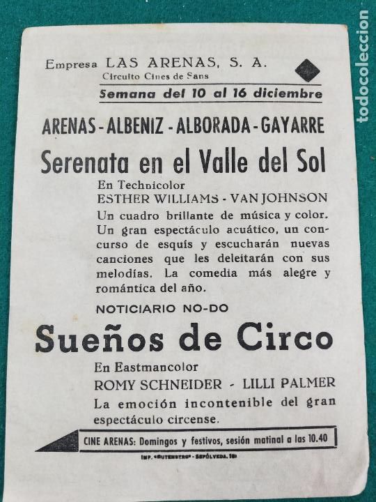Cine: SERENATA EN EL VALLE DEL SOL. ESTHER WILLIAMS. PROGRAMA DE CINE CON PUBLICIDAD. - Foto 2