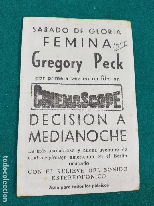 Cine: DECISION A MEDIANOCHE. GREGORY PECK. SOLIGO. PROGRAMA DE CINE CON PUBLICIDAD. - Foto 2