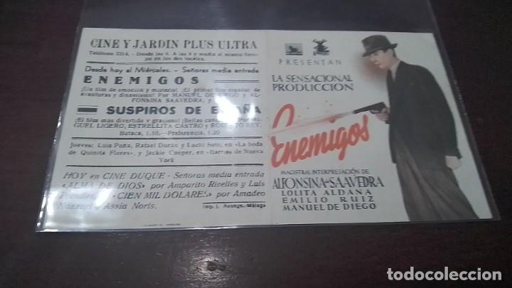 Cine: PROGRAMA O FOLLETO DE MANO DE CINE doble enemigos - Foto 1