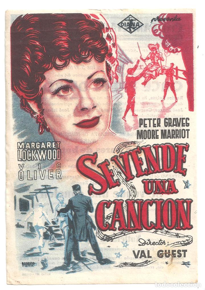 Folhetos de m&atilde;o de filmes antigos de cinema: PTCC 142 SE VENDE UNA CANCION PROGRAMA SENCILLO EXCLUSIVAS DIANA MARGARET LOCKWOOD