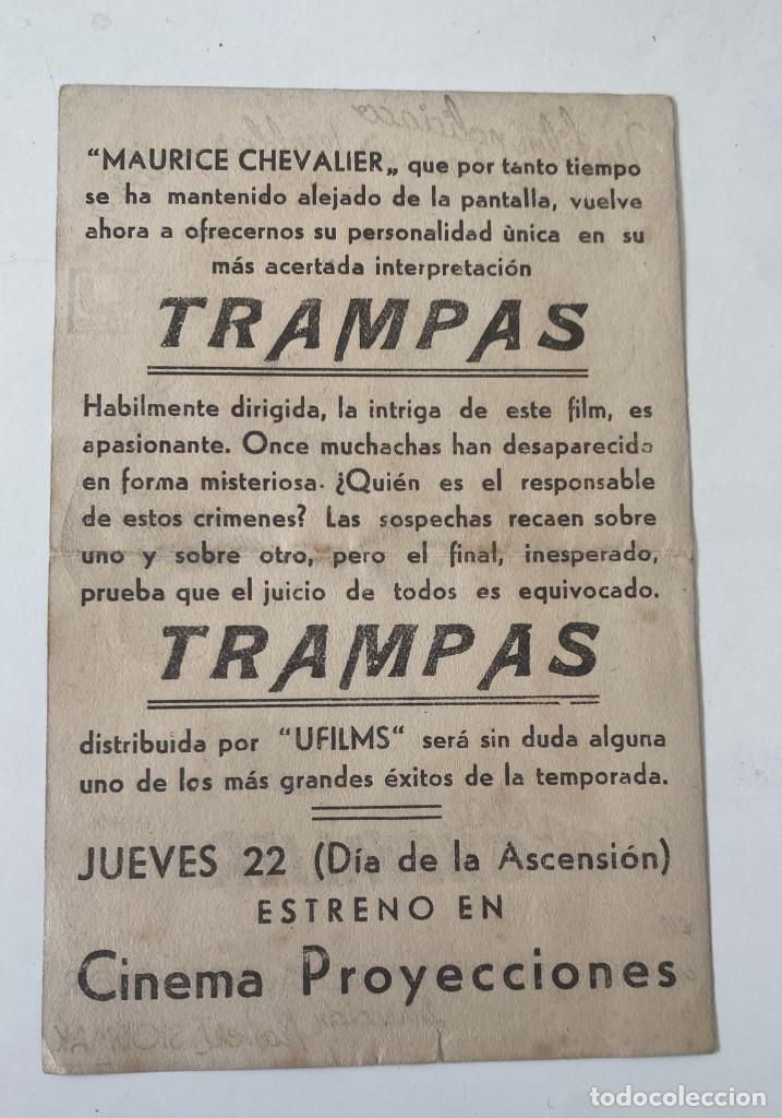 Cine: FOLLETO PROGRAMA DE CINE TRAMPAS MAURICE CHEVALIER - Foto 2