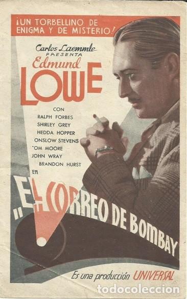 Cine: PTCC 134 EL CORREO DE BOMBAY PROGRAMA DOBLE UNIVERSAL EDMUND LOWE HEDDA HOPPER - Foto 1