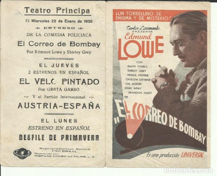 Cine: PTCC 134 EL CORREO DE BOMBAY PROGRAMA DOBLE UNIVERSAL EDMUND LOWE HEDDA HOPPER - Foto 3