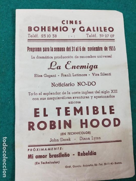 Cine: EL TEMIBLE ROBIN HOOD. PROGRAMA DE CINE CON PUBLICIDAD. - Foto 2
