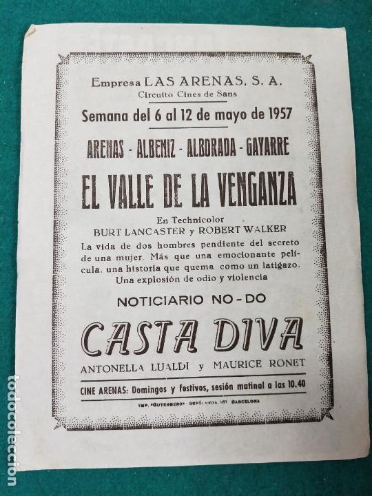 Cine: EL VALLE DE LA VENGANZA. BURT LANCASTER. PROGRAMA DE CINE CON PUBLICIDAD. - Foto 2