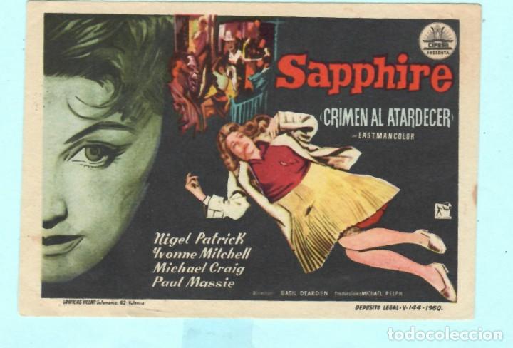 Cinema: Folleto de cine Sapphire Crimen al Atardecer Con Miguel Patrick sin publicidad