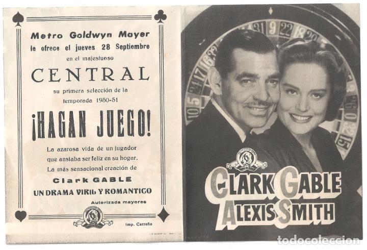 Cine: PTCC 148 HAGAN JUEGO PROGRAMA DOBLE MGM CLARK GABLE ALEXIS SMITH - Foto 1