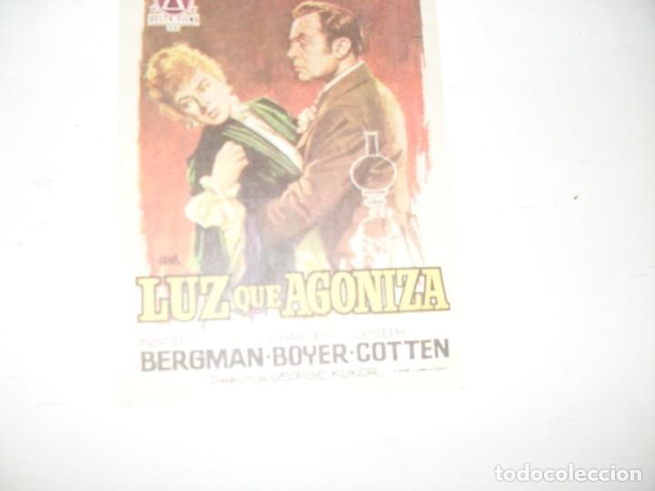 Cinema: programa de mano sencillo,con texto publicitario.titulo:LUZ QUE AGONIZA.(INGRID BERGMAN)