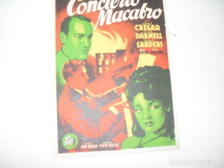 Cine: programa de mano sencillo,con texto publicitario.titulo:CONCIERTO MACABRO.(LAIRD GREGAR) - Foto 1