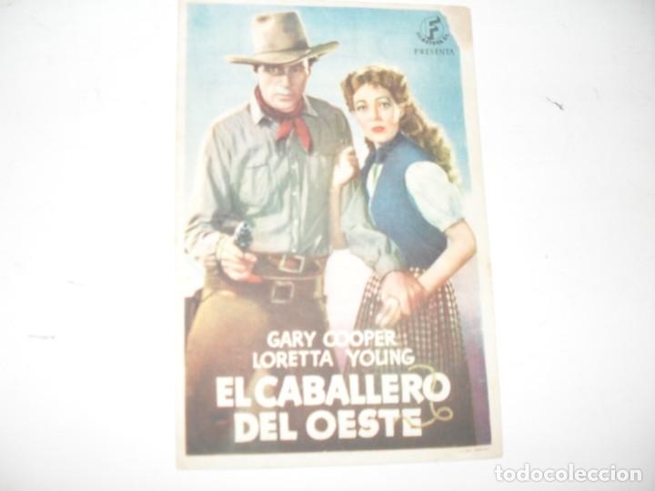 Cine: programa de mano sencillo,con texto publicitario:EL CABALLERO DEL OESTE.(GARY COOPER). - Foto 1