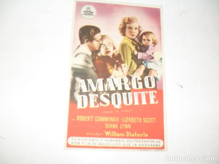 Cine: programa de mano sencillo,con texto publicitario.AMARGO DESQUITE.(ROBERT CUMMINGS). - Foto 1