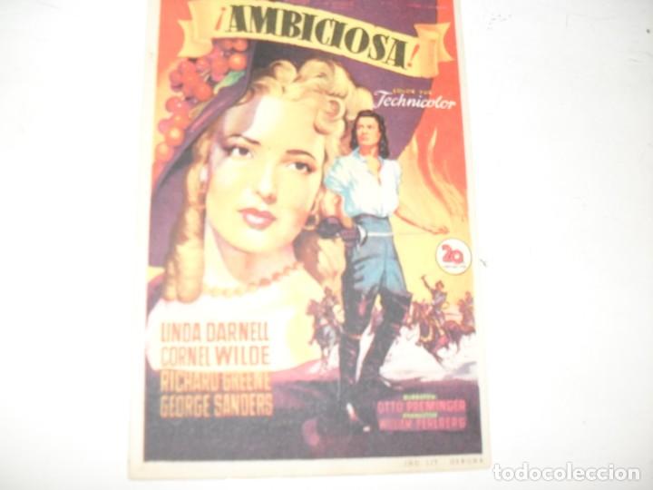 Cine: programa de mano sencillo,con texto publicitario.AMBICIOSA.(CORNEL WILDE). - Foto 1