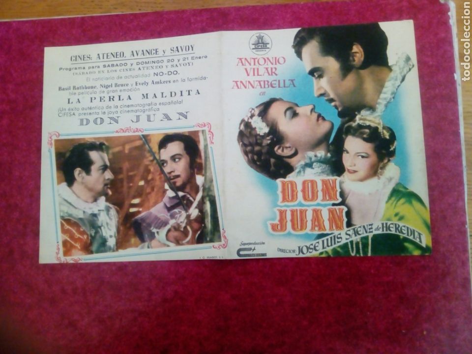 Kino: Folleto de mano doble cine Pel&iacute;cula . DON JUAN - ANTONIO VILAR - ANNABELLA