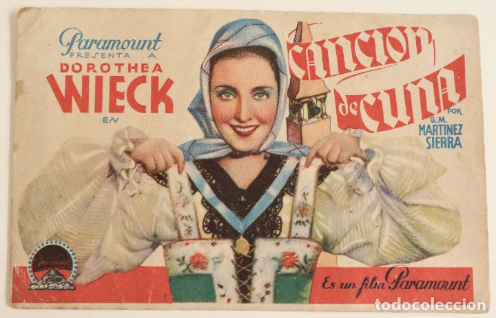  Flyers Publicitaires de films Anciens: PROGRAMA TARJETA DE CINE,CANCION DE CUNA DOROTHEA WIECK sin publicidad