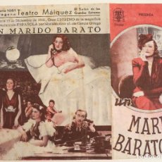 Cine: PROGRAMA DE CINE UN MARIDO BARATO PROGRAMA DOBLE PUBLICIDAD TEATRO MAIQUEZ 1941. Lote 345339498