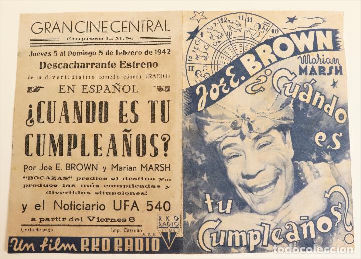 Cine: PROGRAMA DE CINE Cu&aacute;ndo es tu cumplea&ntilde;os programa doble Joe E Br Publicidad Gran Cine Central 1942 - Foto 1