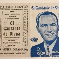 Cine: PROGRAMA DE CINE DOBLE EL CANTANTE DE VIENA, JAN KIEPURA, TEATRO CIRCO DE CARTAGENA, 1940. Lote 345342318