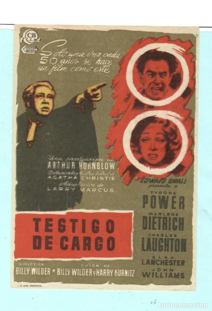 Cine: FOLLETO DE MANO TESTIGO DE CARGO CON TYRONE POWER.PUBLICIDAD CINE CINEMA VICTORIA EL A&Ntilde;O 1959