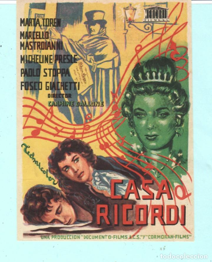 Cine: FOLLETO DE MANO CASA RICORDI CON MARTA TOREN DEL CINE LAS ARENAS CIRCUITO SANS EL A&Ntilde;O 1958