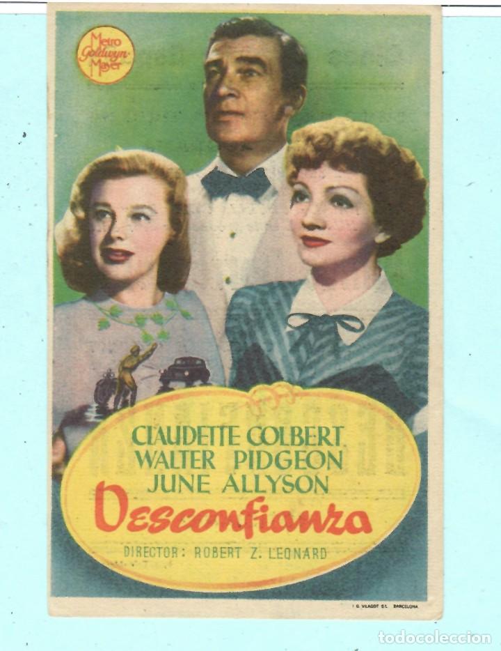 Cine: FOLLETO DE MANO DESCONFIANZA CON CLAUDETTE COLBERT DEL CINES GLORIA Y ESPA&Ntilde;A EL A&Ntilde;O 1949