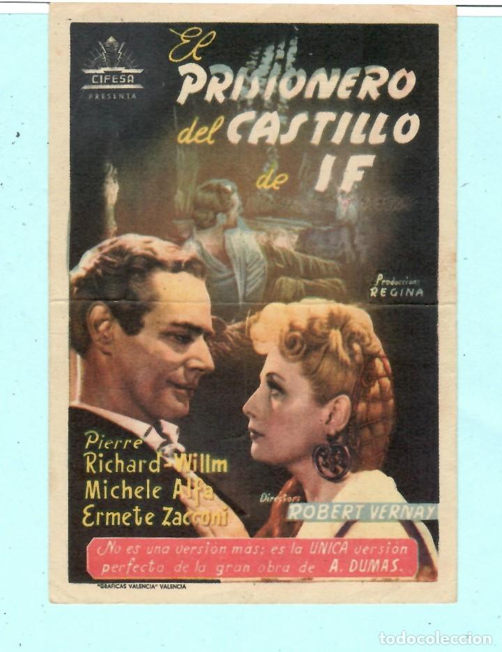 Cine: FOLLETO DE MANO EL PRISIONERO DEL CASTILLO DE IF CON PIERRE DE CINE ESPA&Ntilde;A BERGA EL A&Ntilde;O 1948