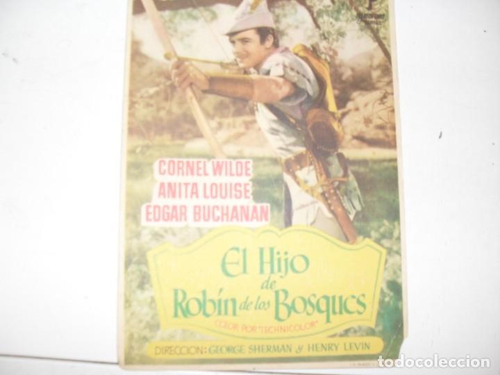 Cine: programa de mano grande,sin texto publicitario.titulo: EL HIJO DE ROBIN(CORNEL WILDE). - Foto 1
