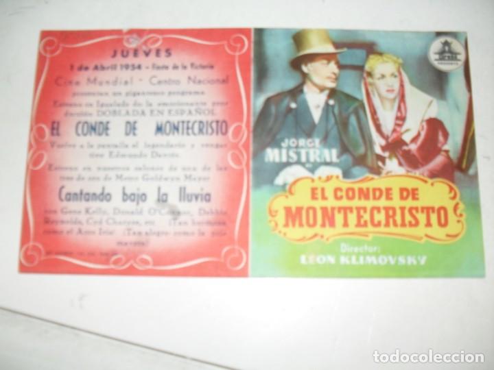 Cine: programa de mano DOBLE,con texto publicitario .titulo: EL CONDE DE MONTECRISTO(JORGE MISTRAL). - Foto 1