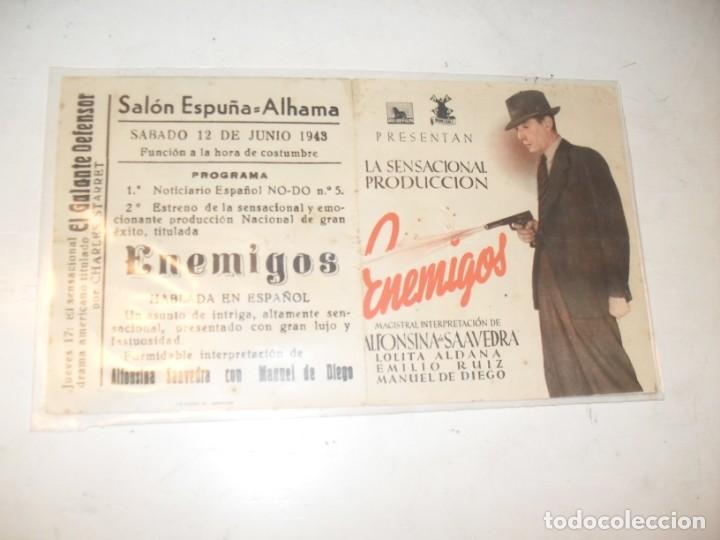 Cine: programa de mano DOBLE,con texto publicitario .titulo:ENEMIGOS(ALFONSO DE SAAVEDRA) - Foto 1