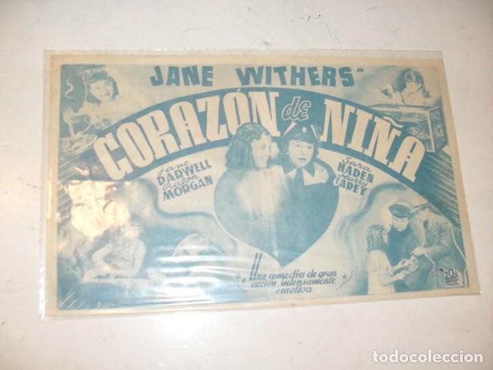 Cine: programa de mano DOBLE,con texto publicitario .titulo:CUANDO CORAZON DE NI&Ntilde;A (JANE WITHERS) - Foto 1