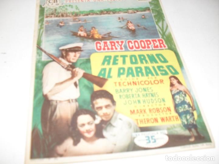Cine: programa de mano sencillo,con texto publicitario.titulo:RETORNO AL PARAISO(GARY COOPER)