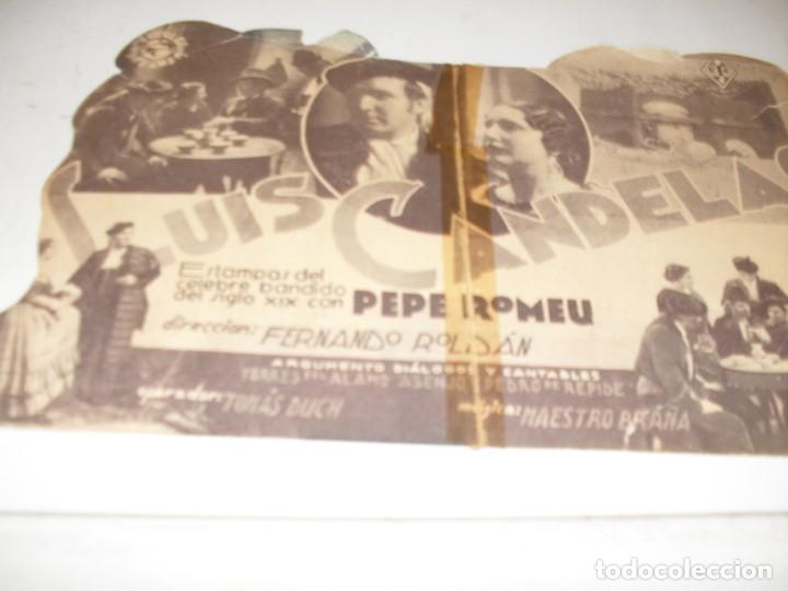 Cine: programa de mano DOBLE,con texto publicitario.titulo:LUIS CANDELAS (PEPE ROMEU) - Foto 2
