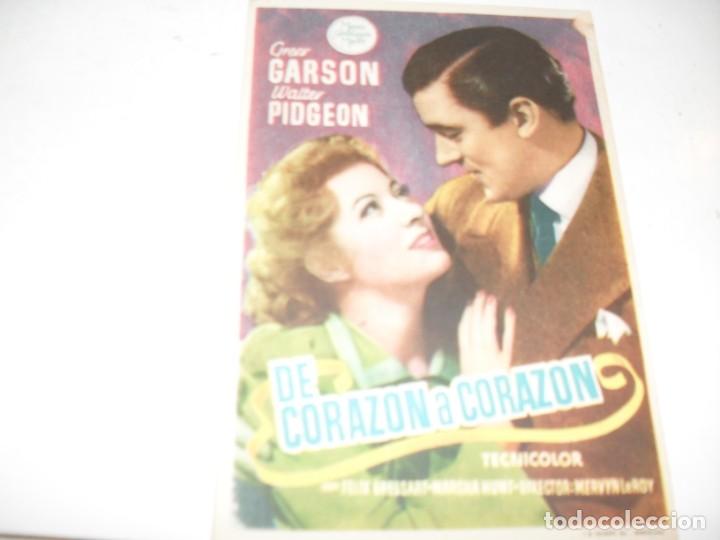 Cine: programa de mano sencillo,con texto publicitario.titulo:DE CORAZON A CORAZON(GREEN GARSON) - Foto 1