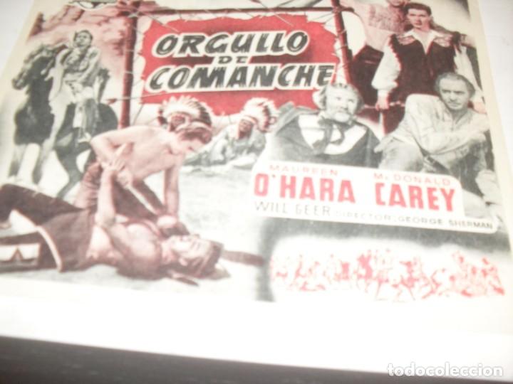 Cine: programa de mano GRANDE,con texto publicitario.titulo:ORGULLO DE COMANCHE(MAUREEN OHARA) - Foto 1