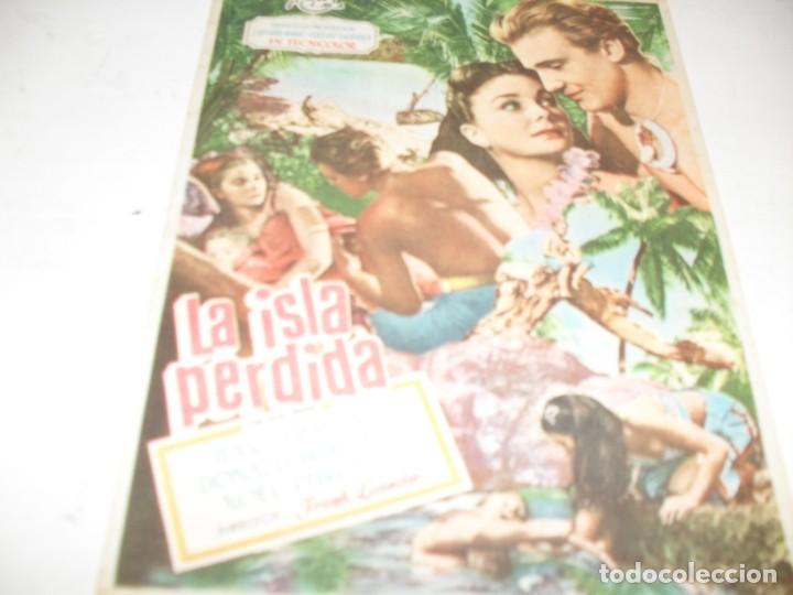 Cine: programa de mano GRANDE,con texto publicitario.titulo:LA ISLA PERDIDA(JEAN SIMMONS) - Foto 1