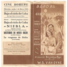 Cine: PTCC 138 BAJO EL CIELO DE CUBA PROGRAMA DOBLE MARRON MGM LAWRENCE TIBBETT LUPE VELEZ ATENEU ARENYENC