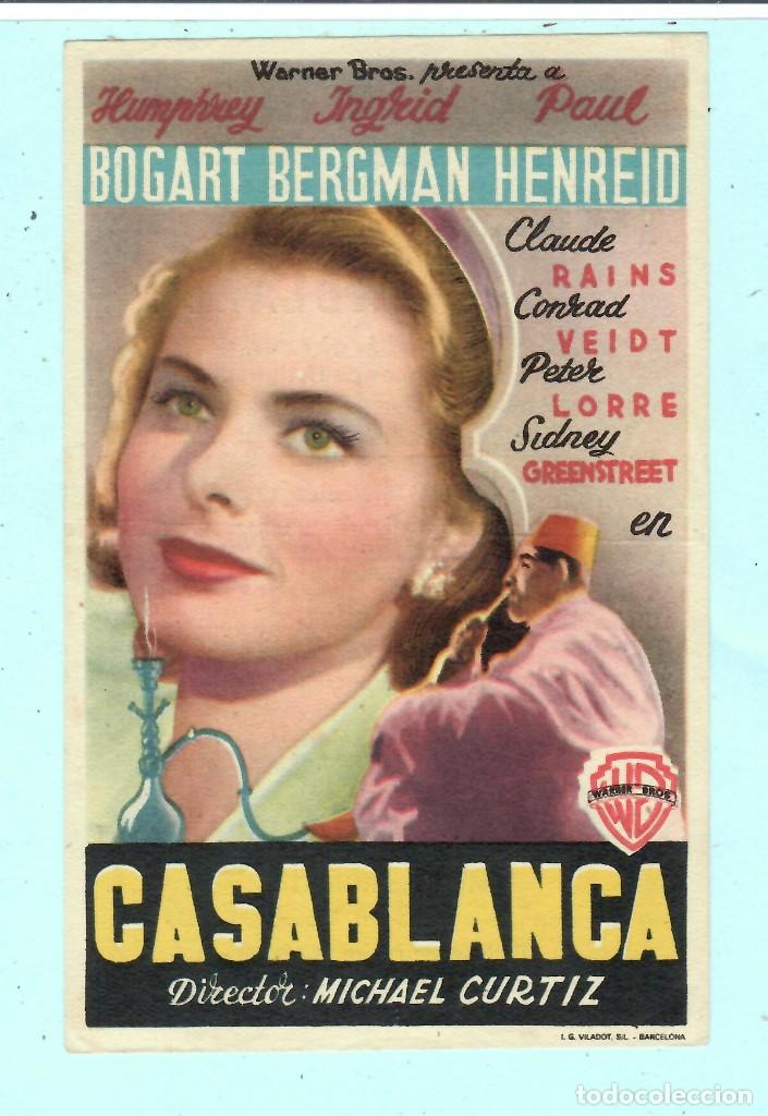 Kino: FOLLETO DE MANO CASABLANCA CON BOGART BERGMAN CON PUBLICIDAD BRANDY ABOLENGO CINE ECHEGARAY