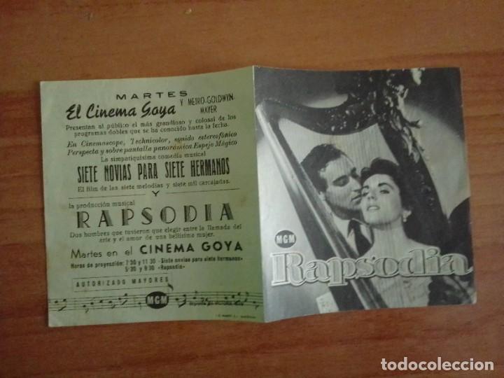 Cine: N&ordm;2-- PROGRAMA (TARJETA)DE CINE DE LA PELICULA - RAPSODIA (c/t) - Foto 1