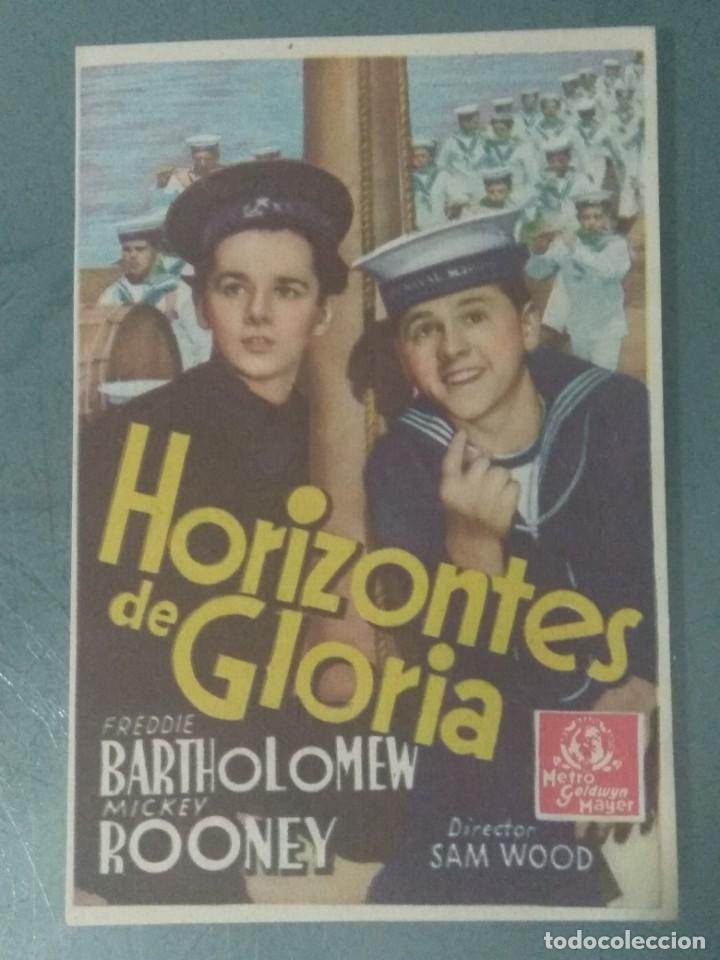 Folhetos de m&atilde;o de filmes antigos de cinema: HORIZONTES DE GLORIA. PROGRAMA DE CINE SENCILLO.CON CON PUBLICIDAD. 1942.