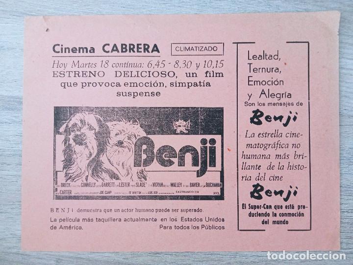 Cine: BENJI, FOLLETO LOCAL CINEMA CABRERA - Foto 1