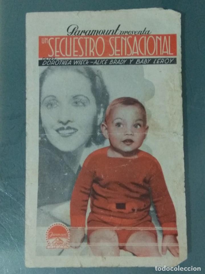 Cine: SECUESTRO SENSACIONAL. PROGRAMA DE CINE DOBLE. CON PUBLICIDAD. - Foto 1