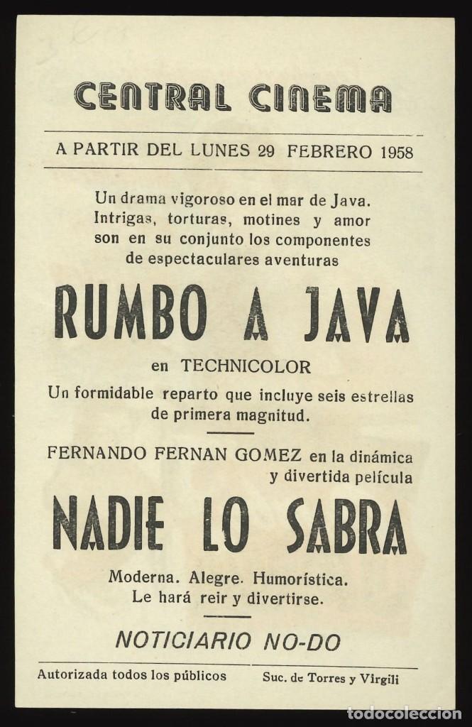 Cine: RUMBO A JAVA / PROGRAMA DE CINE CON PUBLICIDAD EN TRASERA (AVENTURAS) - Foto 2