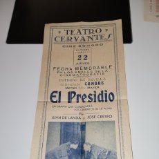 Cine: RARO CARTEL PROGRAMA DE CINE AÑO 1931 EL PRESIDIO. Lote 356307480