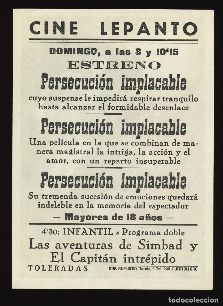 Cine: PERSECUCI&Oacute;N IMPLACABLE / PROGRAMA DE CINE CON PUBLICIDAD EN TRASERA (AVENTURAS - Foto 2