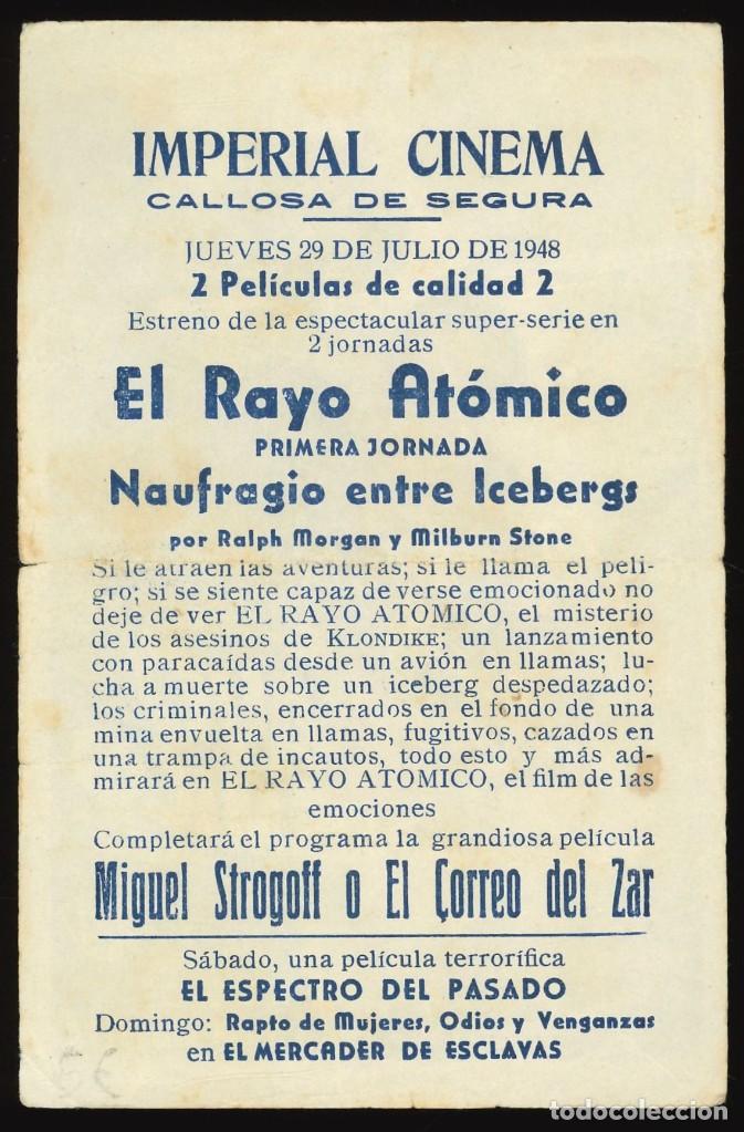 Cine: EL RAYO AT&Oacute;MICO / PROGRAMA DE CINE CON PUBLICIDAD EN TRASERA (AVENTURAS) - Foto 2