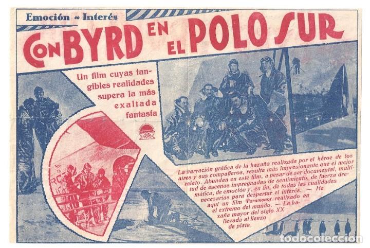 Cine: PTCC 157 CON BYRD EN EL POLO SUR PROGRAMA DOBLE PARAMOUNT RICHARD E. BYRD DOCUMENTAL B - Foto 2