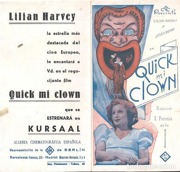 Cine: PTCC 158 QUICK MI CLOWN PROGRAMA DOBLE ACE LILIAN HARVEY - Foto 1